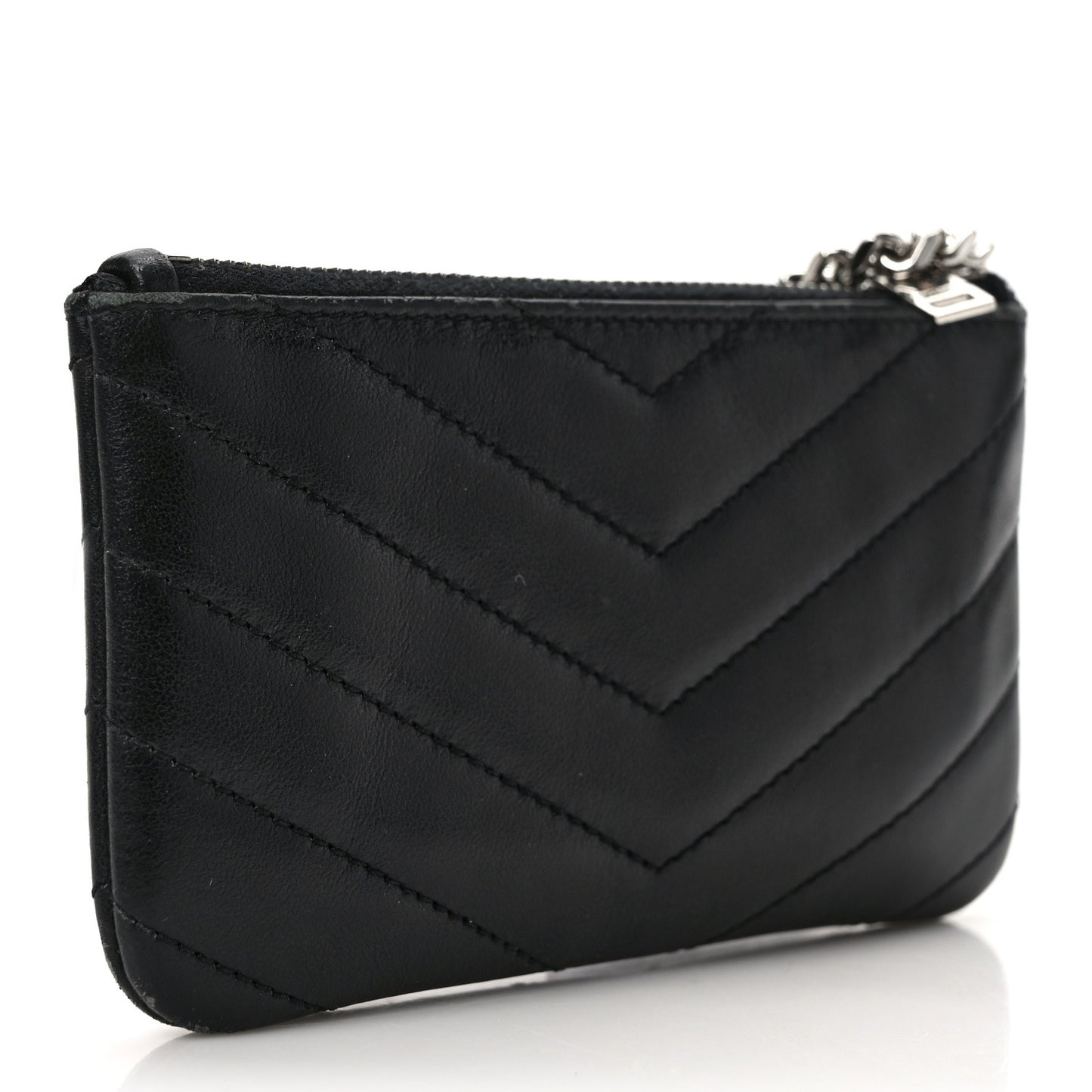 Calfskin Matelasse Monogram Key Pouch Black
