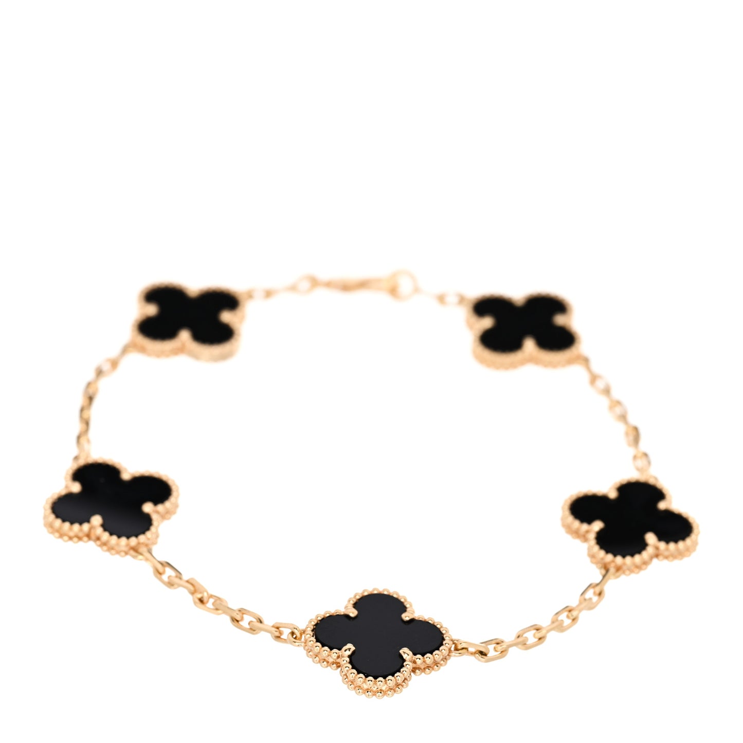 18K Yellow Gold Black Onyx 5 Motifs Vintage Alhambra Bracelet