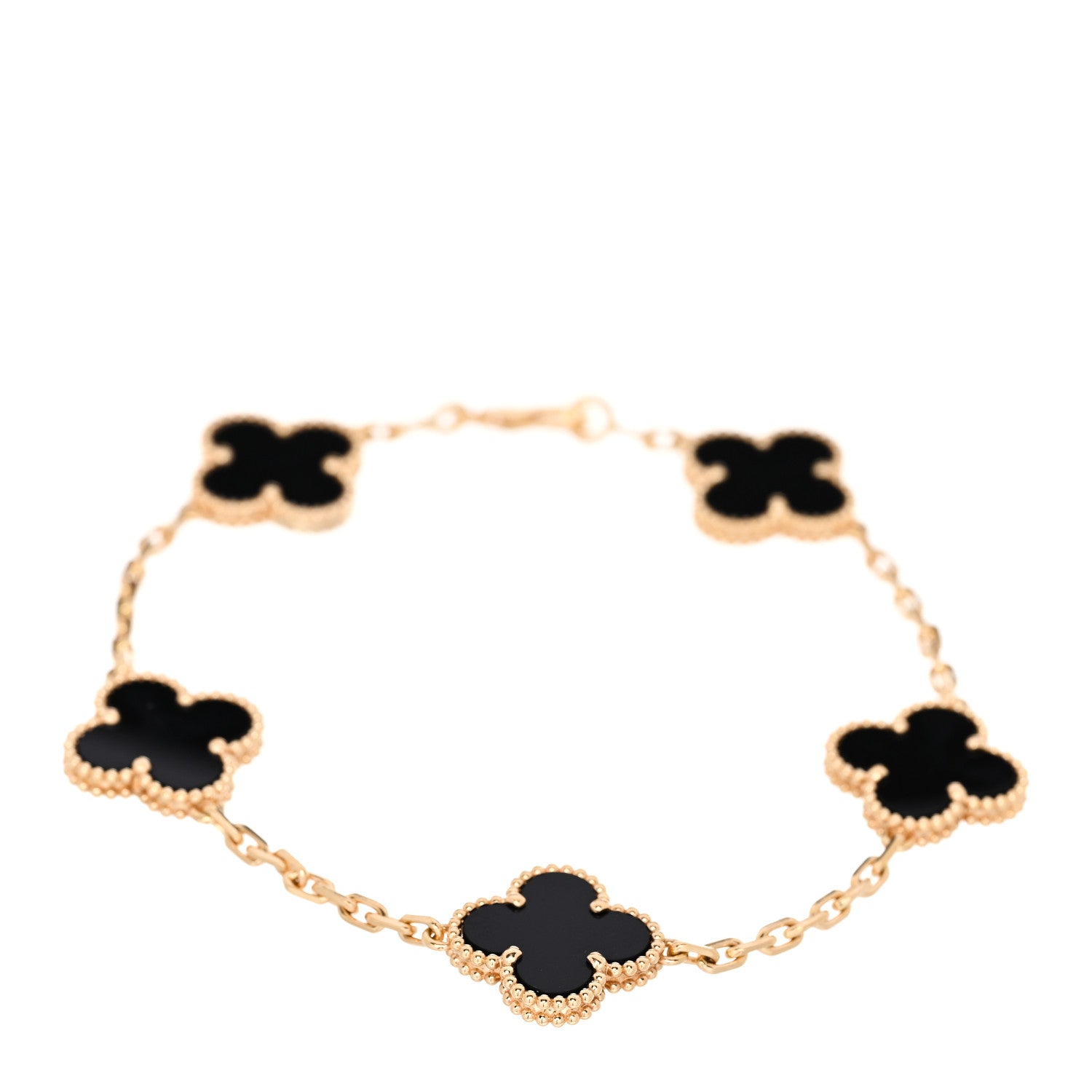 Van Cleef & Arpels 18K Yellow Gold Black Onyx 5 Motifs Vintage Alhambra Bracelet 1 of 4