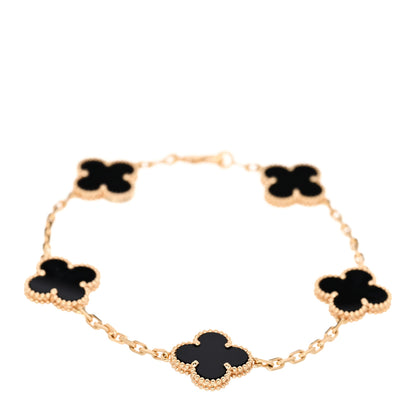 Van Cleef & Arpels 18K Yellow Gold Black Onyx 5 Motifs Vintage Alhambra Bracelet 1 of 4