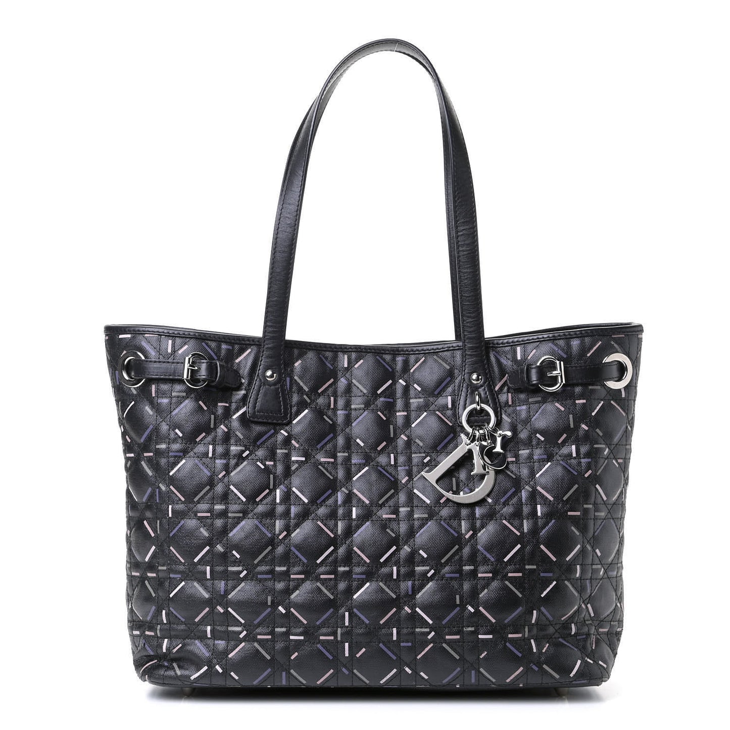 Coated Canvas Cannage Medium Panarea Tote Black Pink