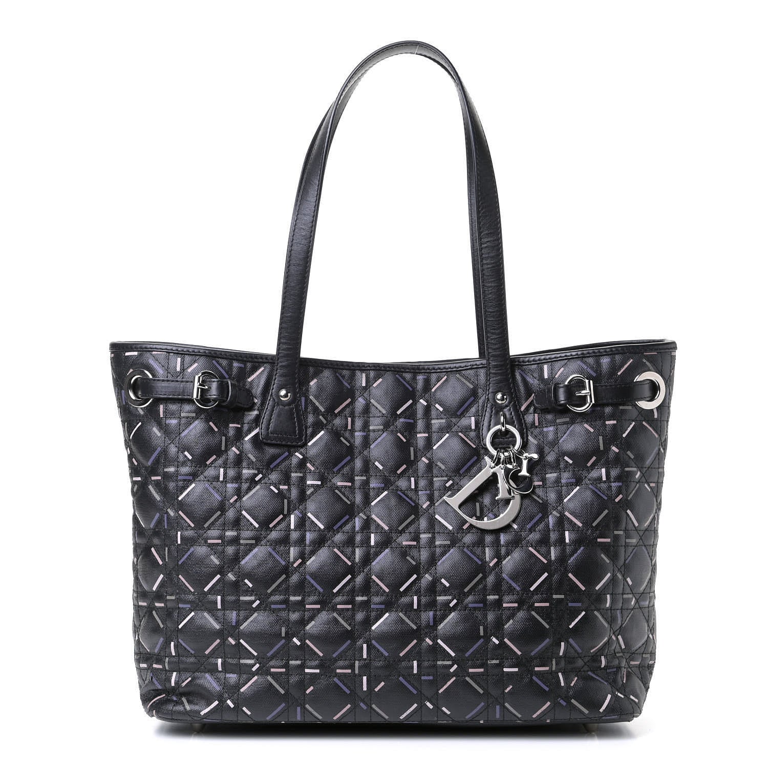 Christian Dior Coated Canvas Cannage Medium Panarea Tote Black Pink 1 of 6