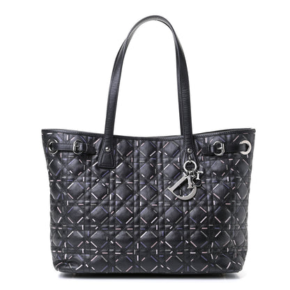 Christian Dior Coated Canvas Cannage Medium Panarea Tote Black Pink 1 of 6