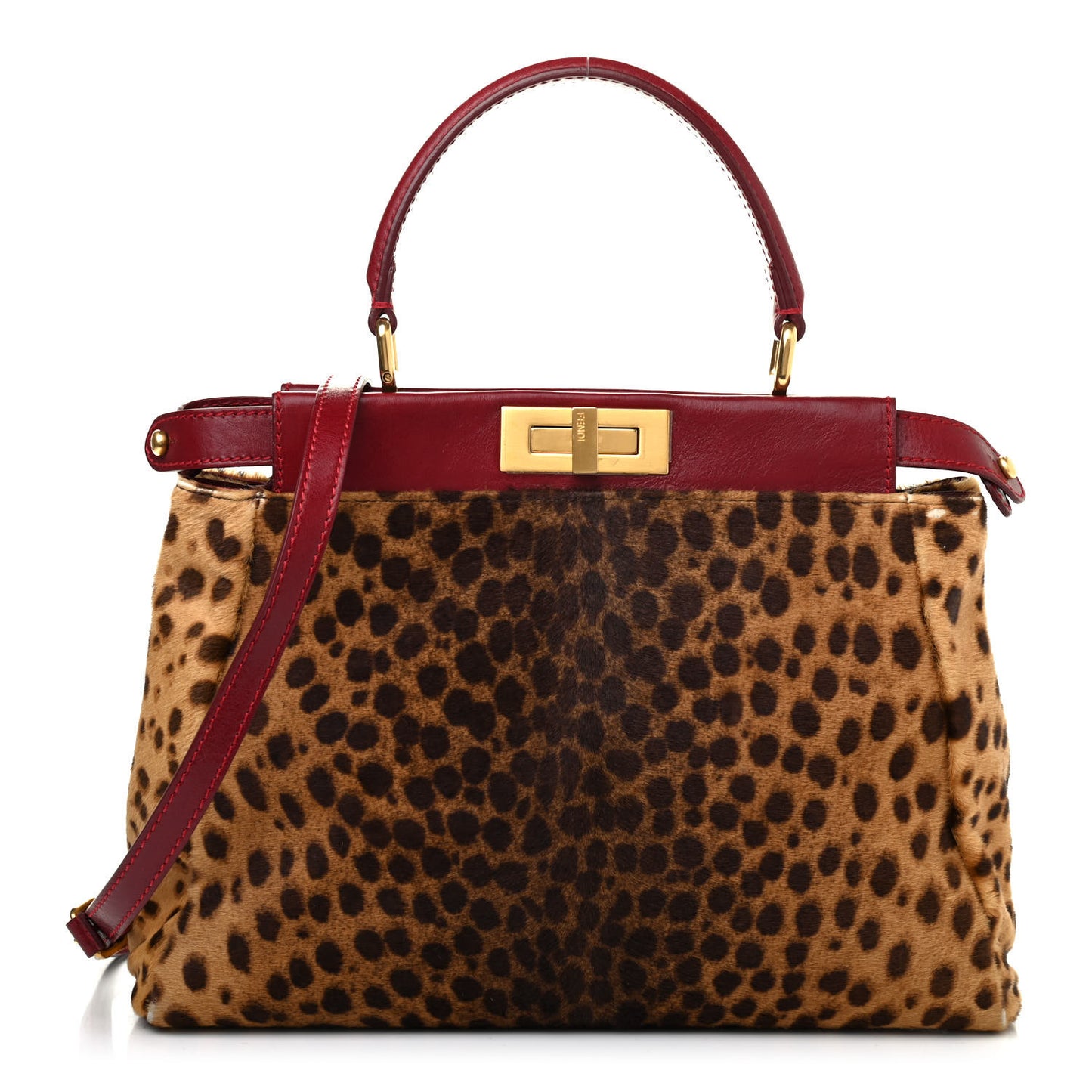 Calf Hair Leopard Print Medium Peekaboo Iconic Satchel Rosso Cilegia