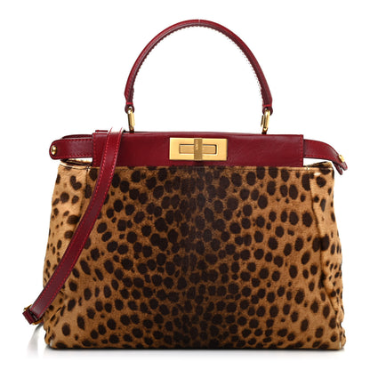 Fendi Calf Hair Leopard Print Medium Peekaboo Iconic Satchel Rosso Cilegia 1 of 4