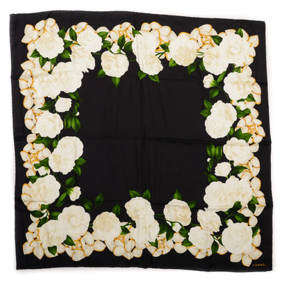 Chanel Silk Camellia Flower Square Scarf Navy 2 of 4