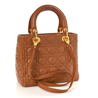Christian Dior Lambskin Cannage Medium Lady Dior Tan 3 of 12