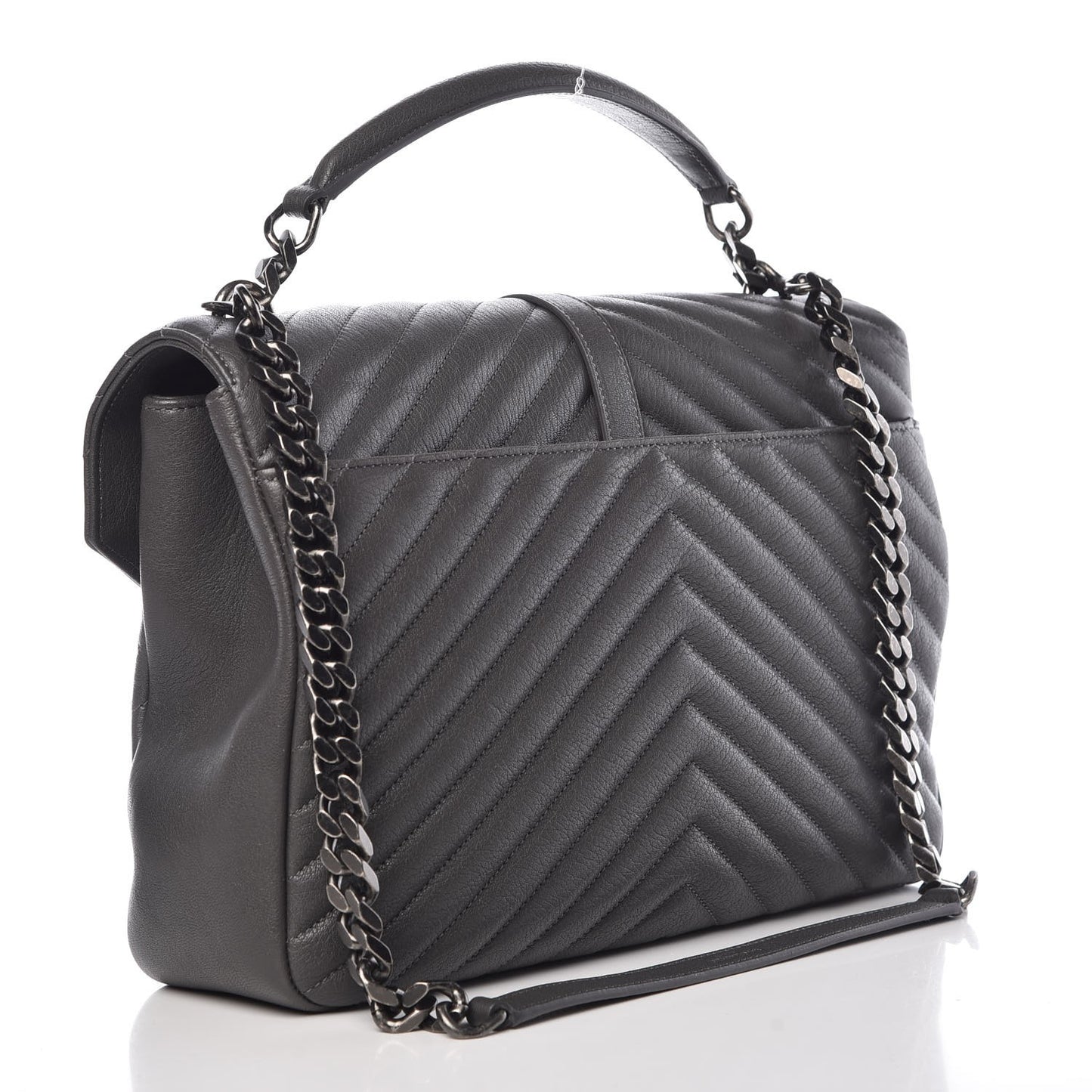 Sheepskin Matelasse Chevron Monogram Large College Satchel Dark Anthracite