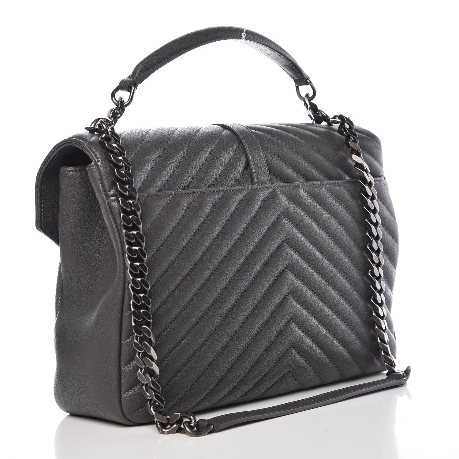 Saint Laurent Sheepskin Matelasse Chevron Monogram Large College Satchel Dark Anthracite 3 of 7