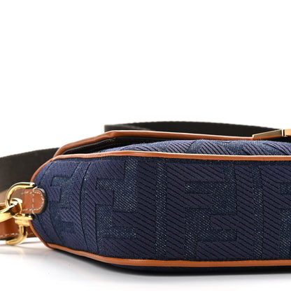 Fendi Denim Vitello King FF Embroidered Baguette Blue Cuoio 8 of 9