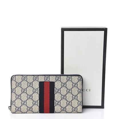 Gucci GG Supreme Monogram Web Zip Around Wallet Beige Blue 8 of 8