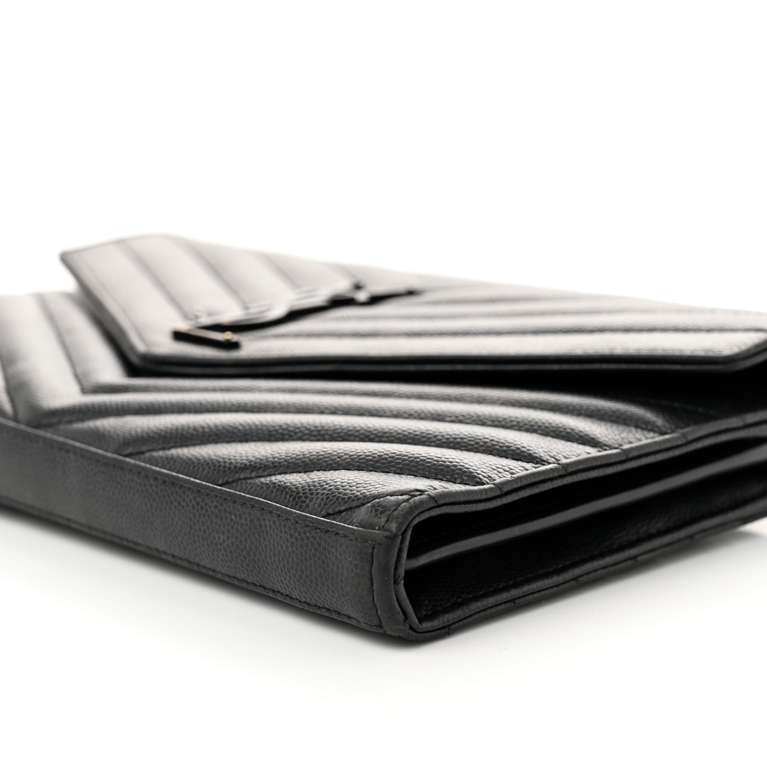 Saint Laurent Grain De Poudre Matelasse Chevron Monogram Monochrome Chain Wallet Black 10 of 13