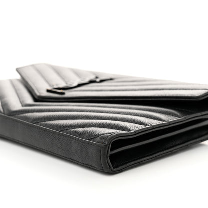 Saint Laurent Grain De Poudre Matelasse Chevron Monogram Monochrome Chain Wallet Black 10 of 13
