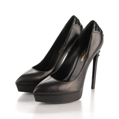 Saint Laurent Calfskin Lace Up Janis 105 Pump 37 Black 3 of 6