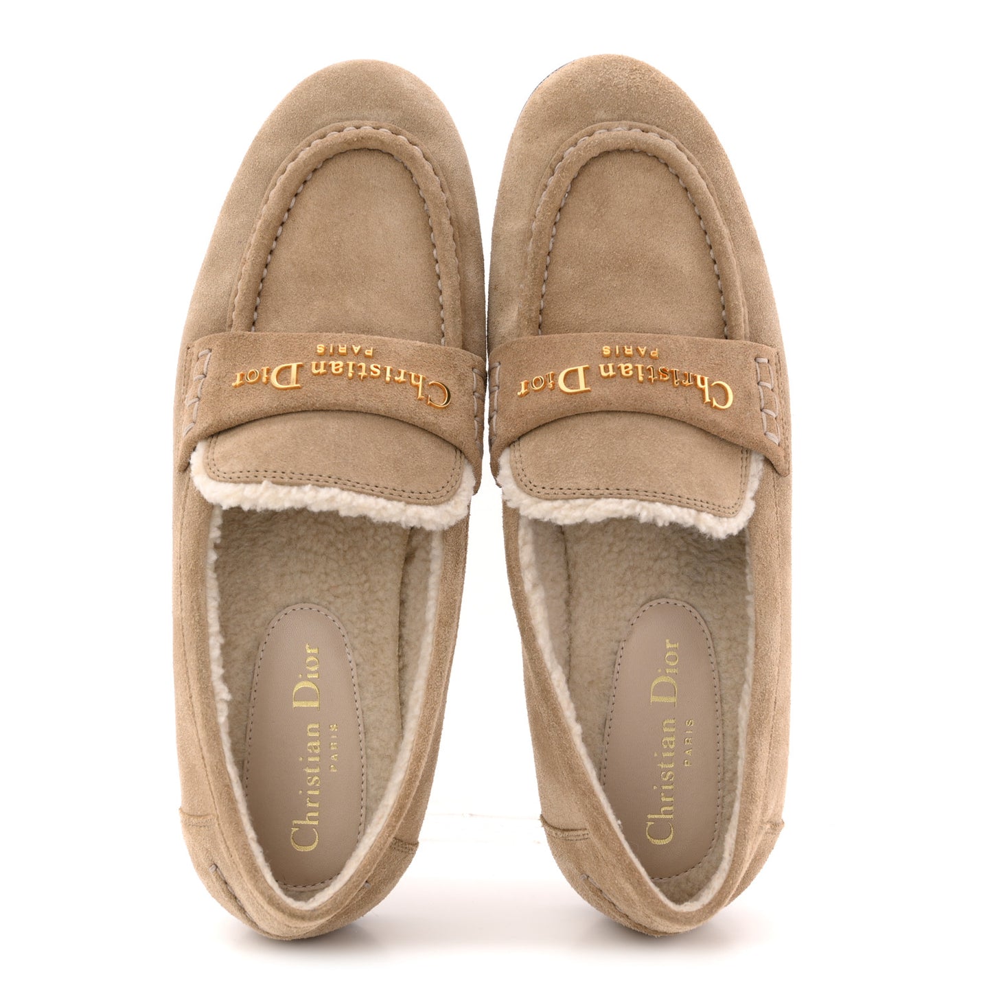 Suede Calfskin Shearling DiorAlps Dior Boy Loafers 38.5 Rope Beige