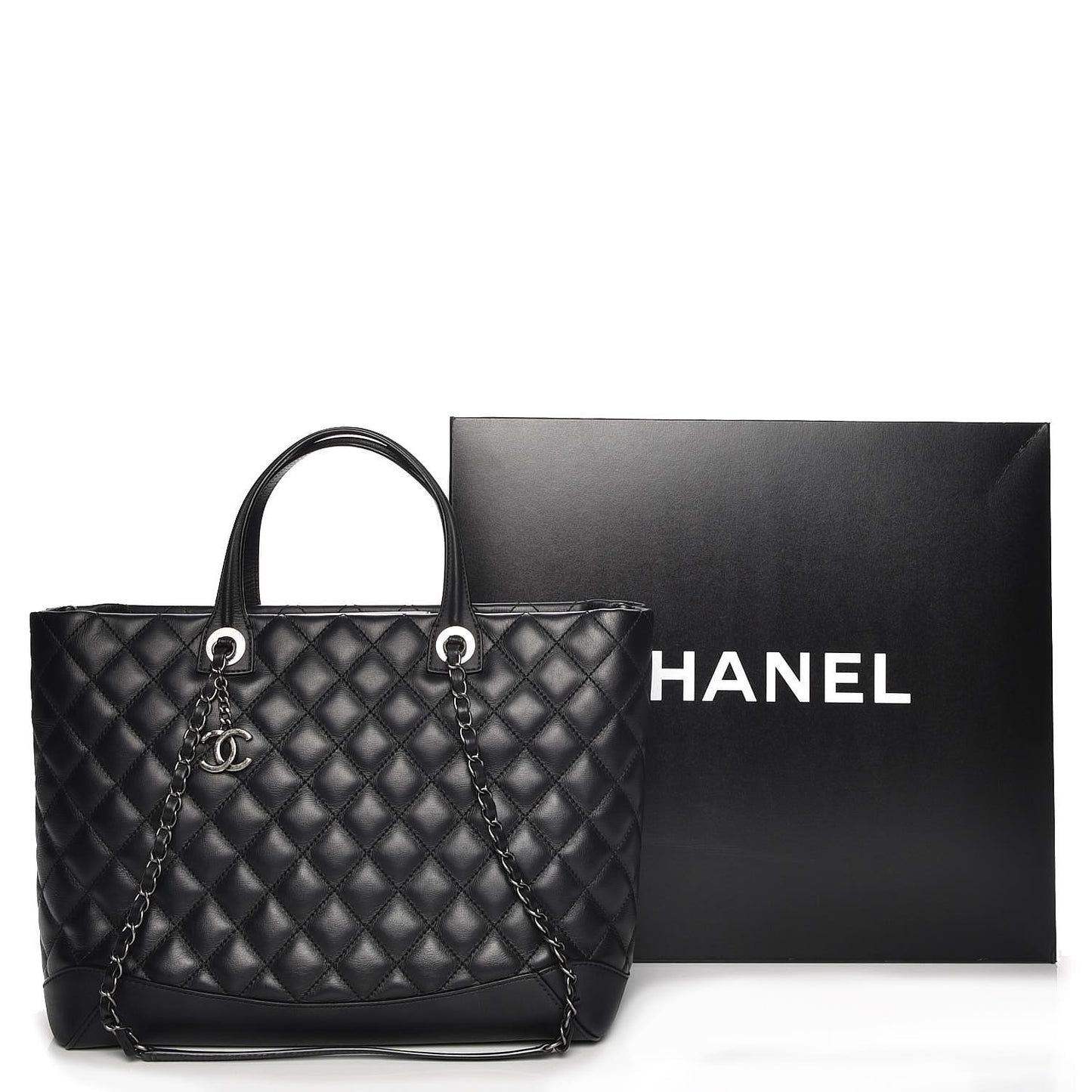Calfskin Quilted Large Easy Shopping Tote Black
