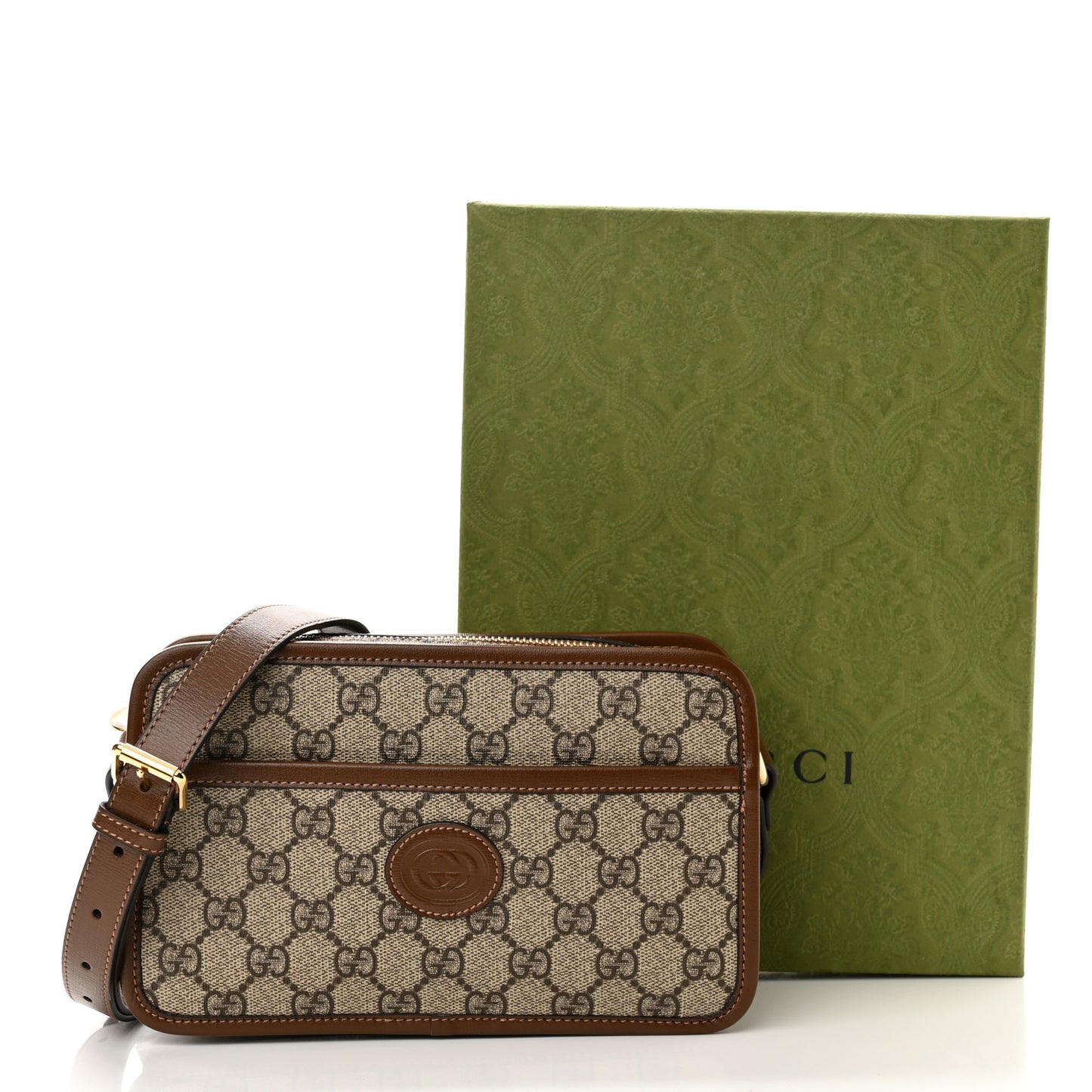 GG Supreme Monogram Azalea Calfskin Mini Retro Interlocking G Shoulder Bag Beige Ebony Brown Sugar