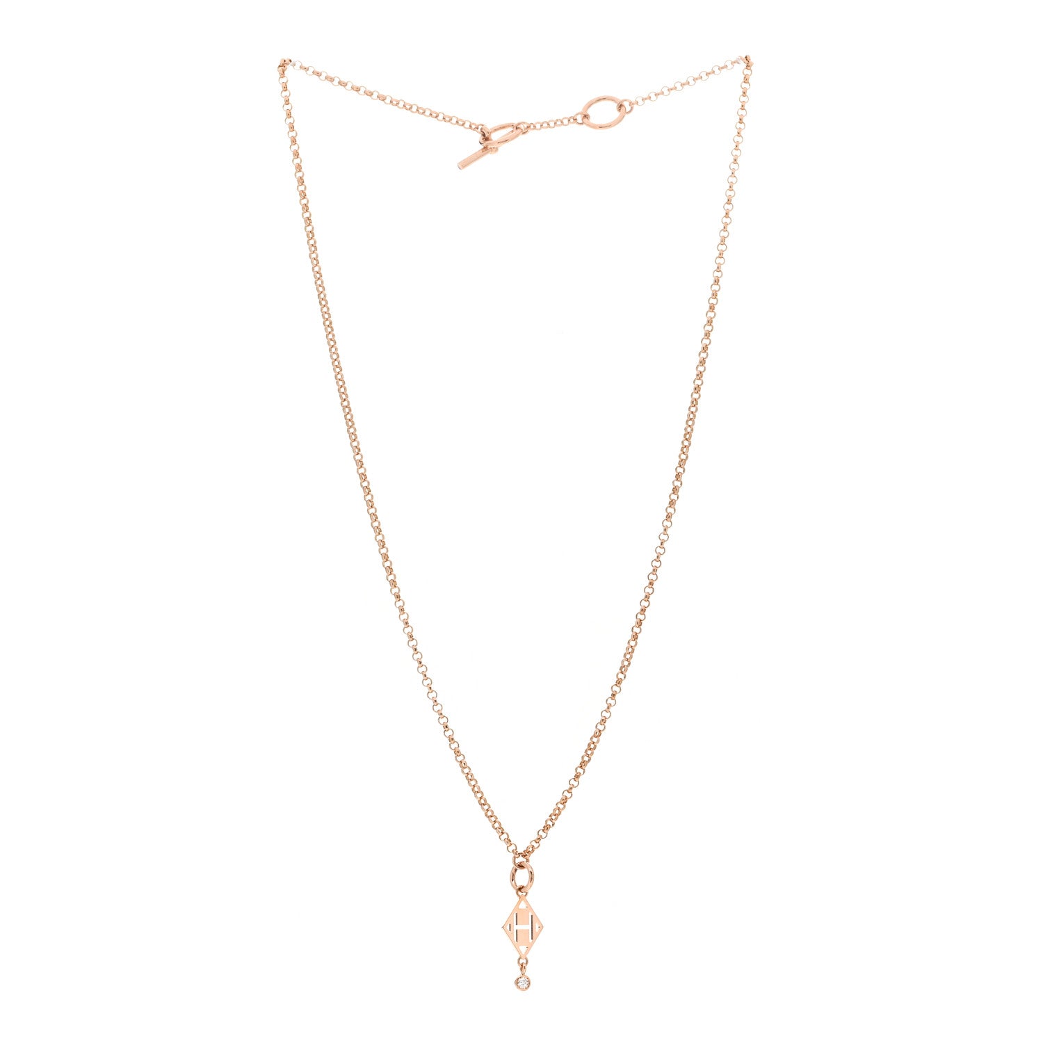Hermes 18K Rose Gold Diamond Gambade Pendant Necklace 3 of 4