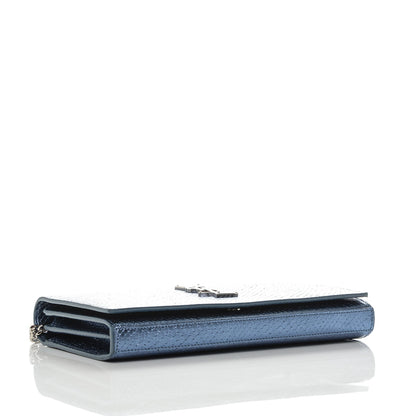 Saint Laurent Metallic Calfskin Python Embossed Monogram Chain Wallet Blue Jeans 4 of 7