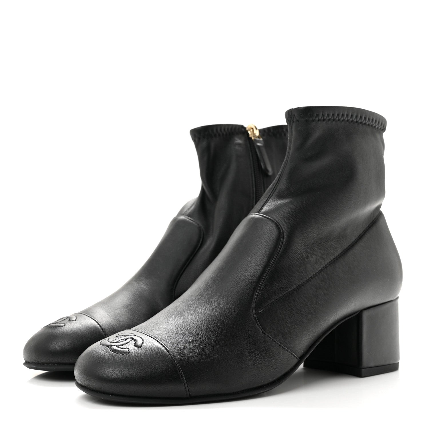 Chanel Stretch Lambskin Cap Toe CC Uniform Short Boots 38 Black 4 of 9