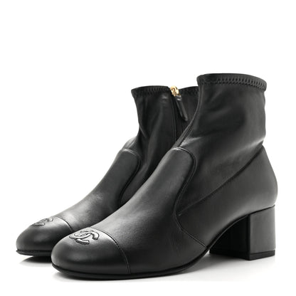 Chanel Stretch Lambskin Cap Toe CC Uniform Short Boots 38 Black 4 of 9