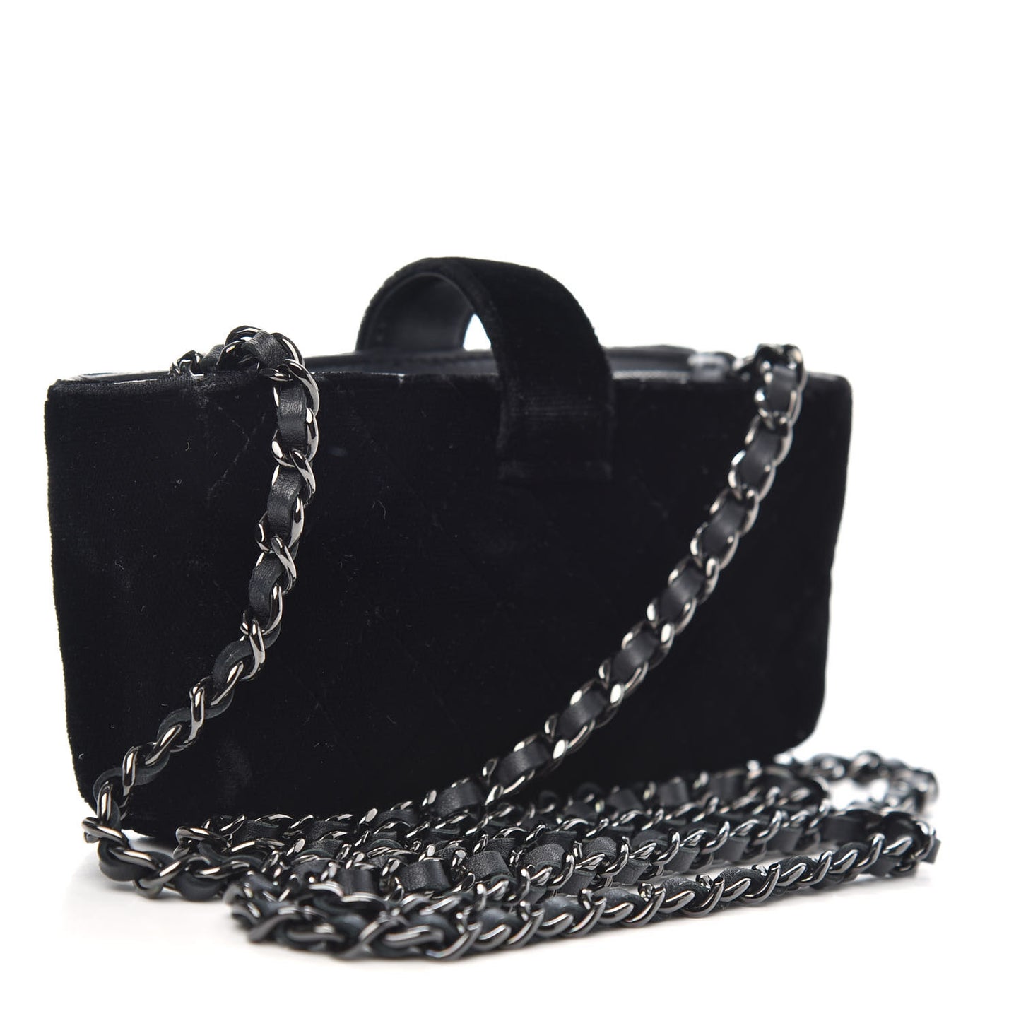 Velvet Quilted Small Clutch With Chain Black