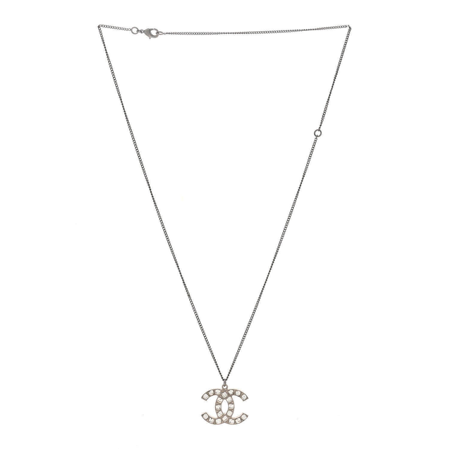 Chanel Baguette Crystal CC Necklace Silver 3 of 5