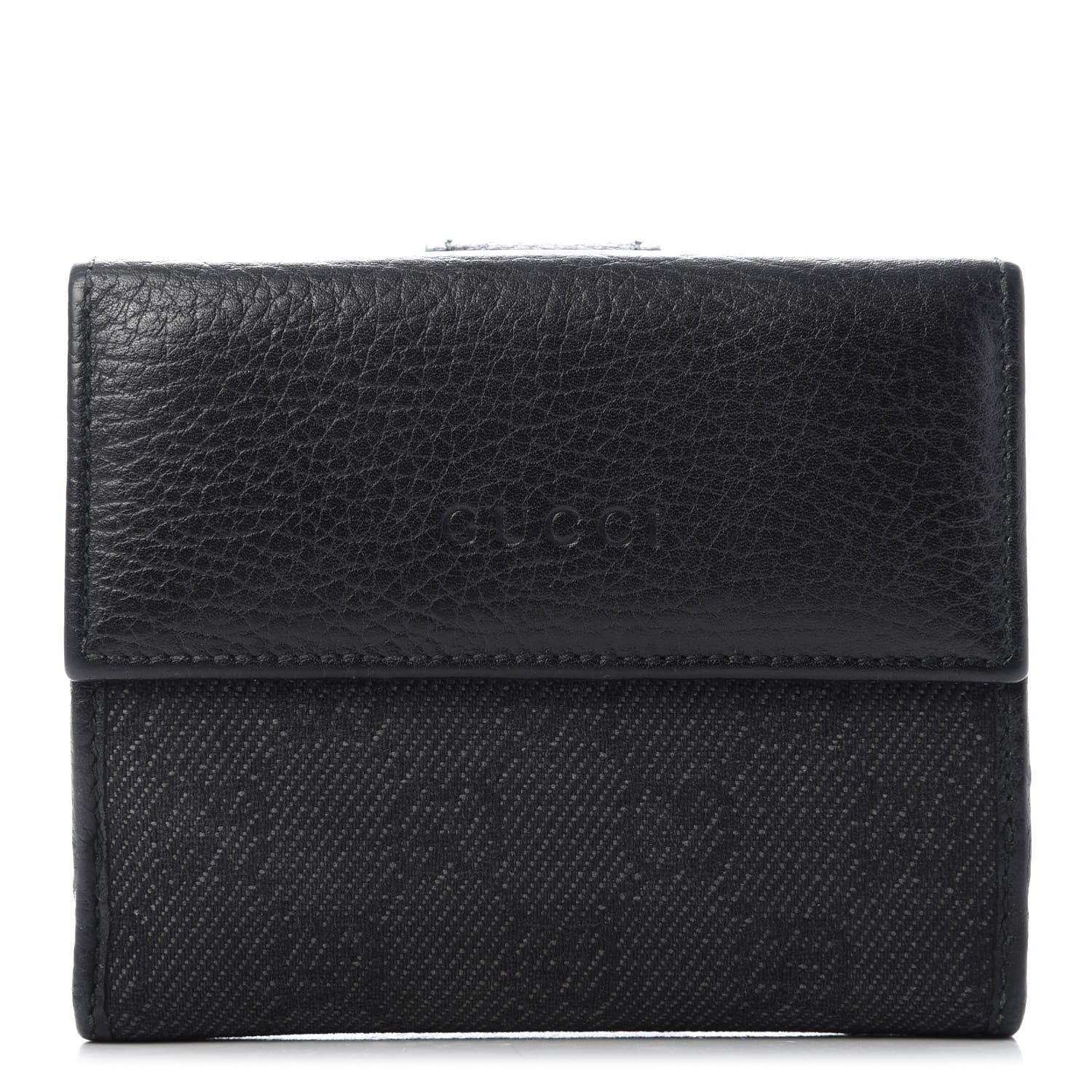 Gucci Calfskin Denim Monogram French Flap Wallet 1 of 8