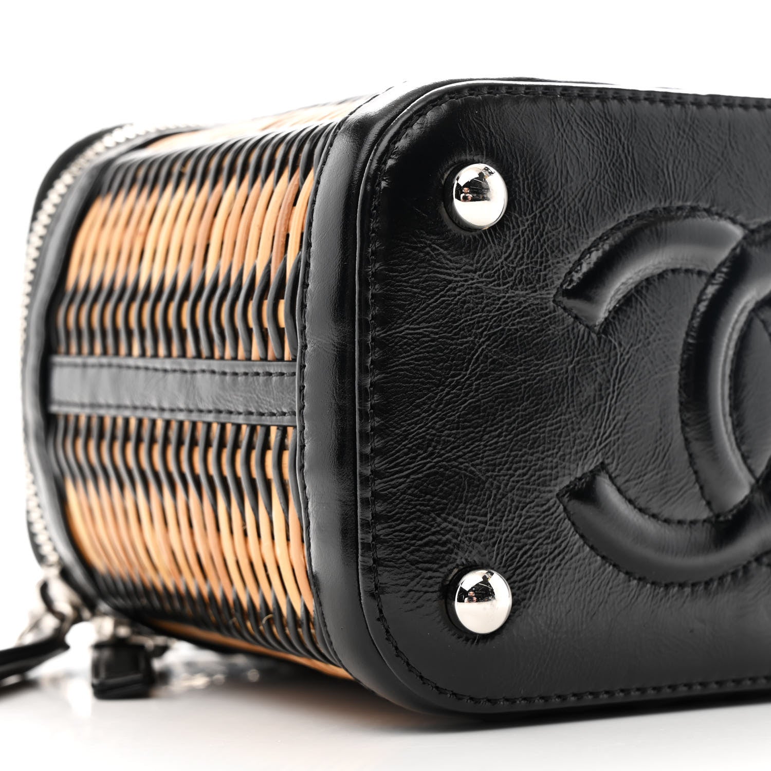 Chanel Calfskin Raffia Small Vanity Case Bag Black Beige 9 of 10