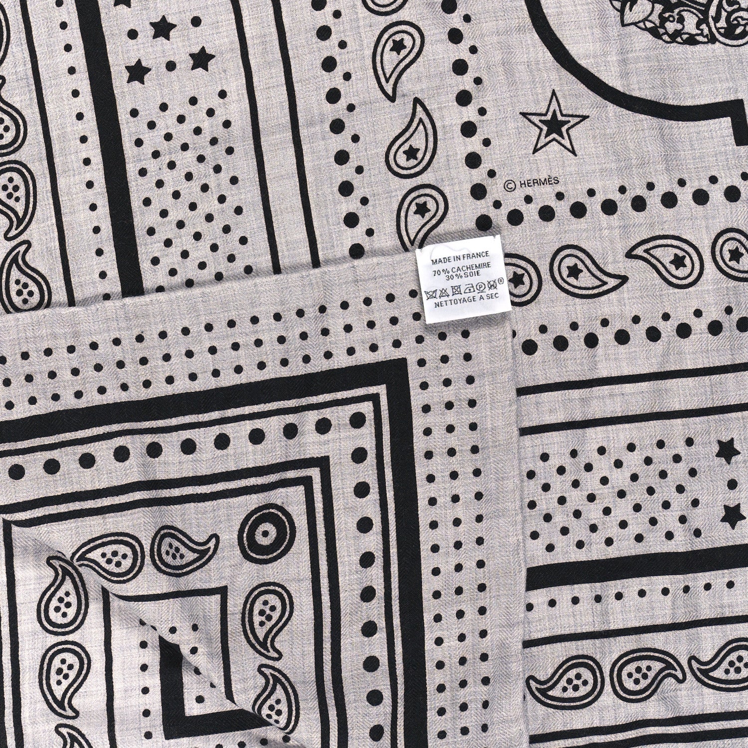 Hermes Cashmere Silk Les Cles Bandana Shawl 140 Gris Chine Black 3 of 3