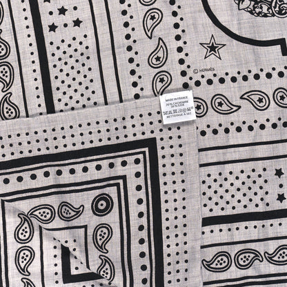 Hermes Cashmere Silk Les Cles Bandana Shawl 140 Gris Chine Black 3 of 3
