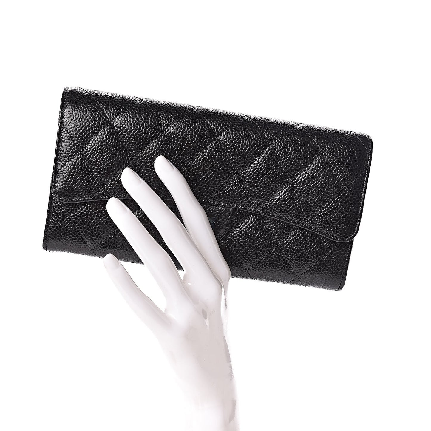 Caviar Quilted Large Gusset Flap Wallet Black