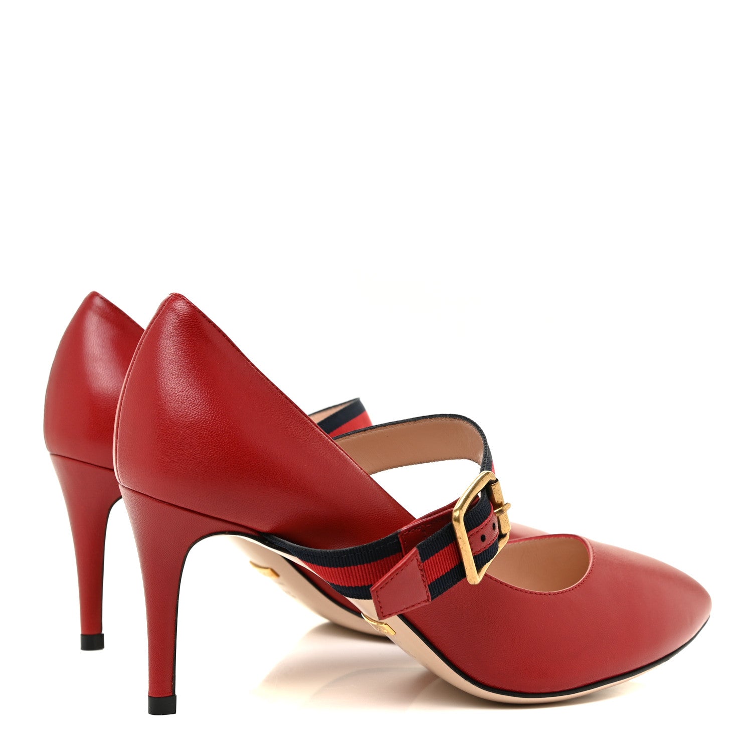 Gucci Malaga Kid Sylvie Web Mid Heel Pumps 36.5 Hibiscus Red 5 of 10