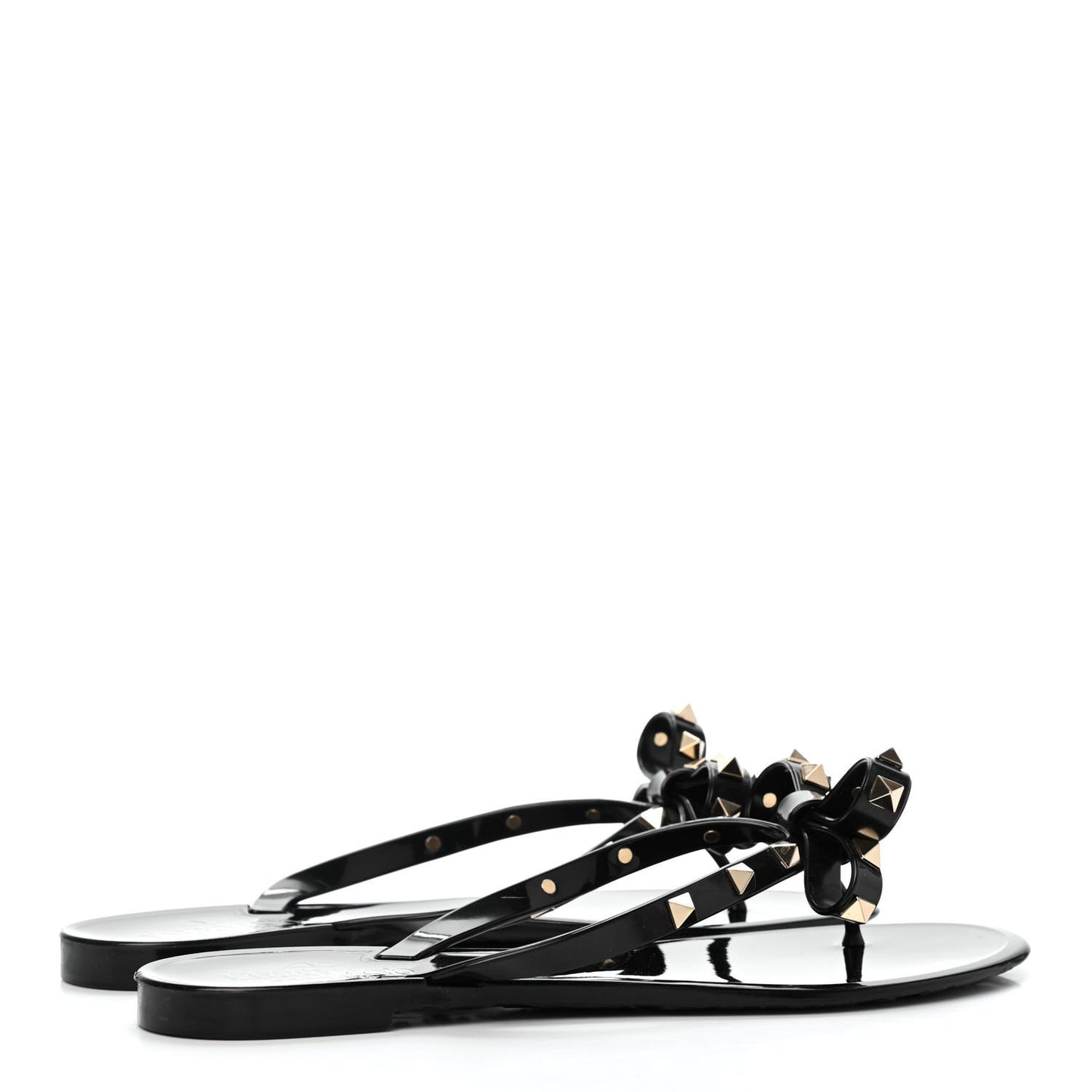 PVC Jelly Rockstud Bow Thong Sandals 39 Black