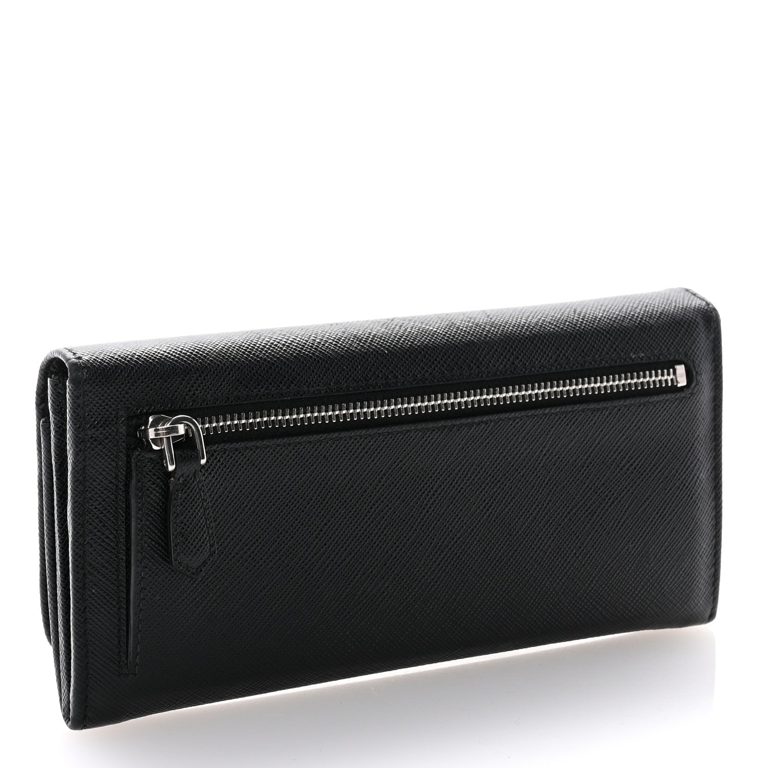 Prada Saffiano Metal Continental Flap Travel Wallet Black 3 of 8