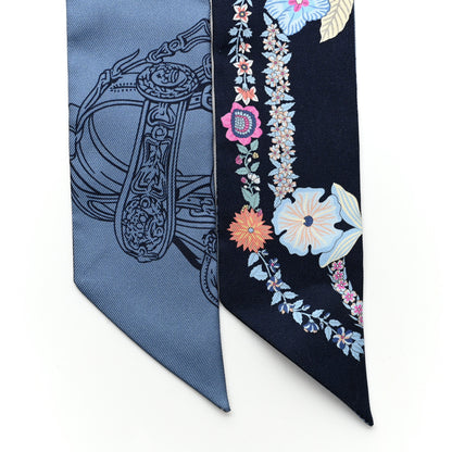 Hermes Silk Brides de Gala en Fleurs Twilly Marine Rose Bleu 2 of 5