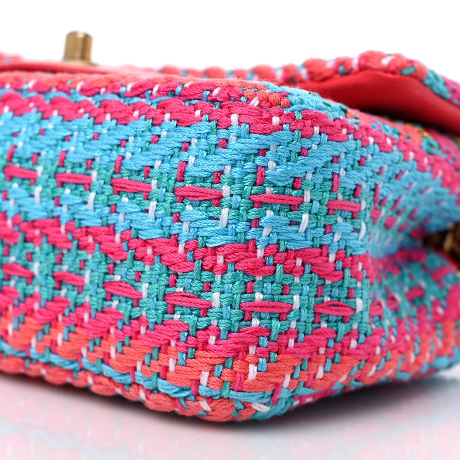 Chanel Cotton Mixed Fibers Woven Mini Rectangular Flap Red Fuchsia Blue 9 of 10
