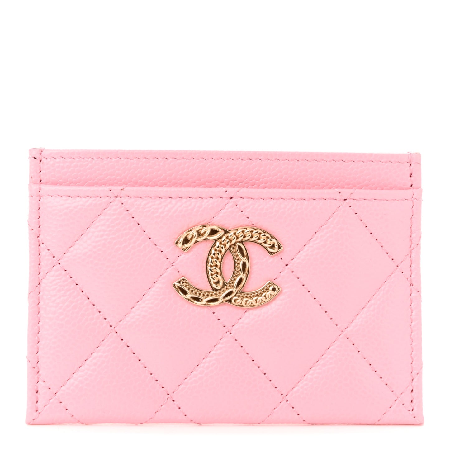 Caviar Quilted Multi Chain CC Card Holder Pink