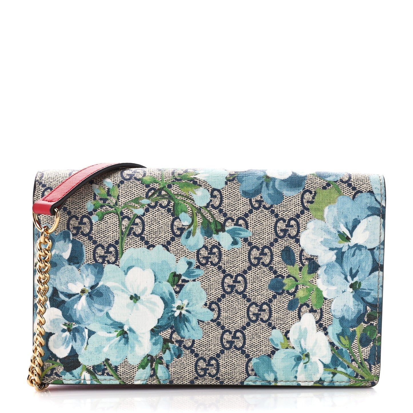 GG Supreme Monogram Blooms Chain Wallet Blue