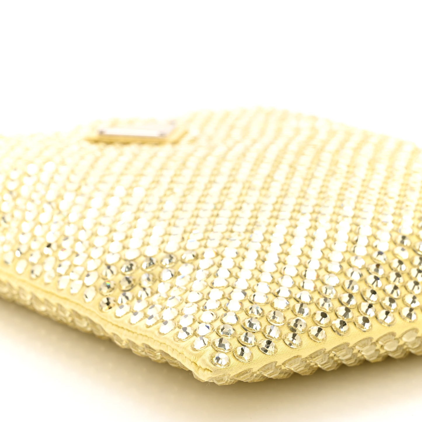 Satin Crystal Metal Triangle Logo Chain Crossbody Handbag Ananas