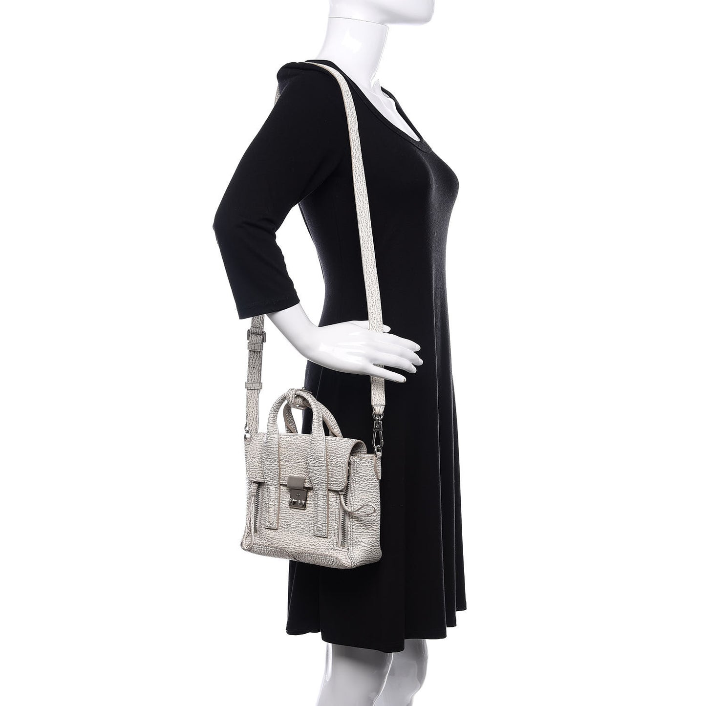 3.1 Shark Embossed Textured Calfskin Mini Pashli Satchel Ivory Dove