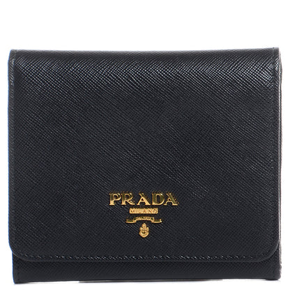 Prada Saffiano Metal Tri-Fold Wallet Nero Black 1 of 6