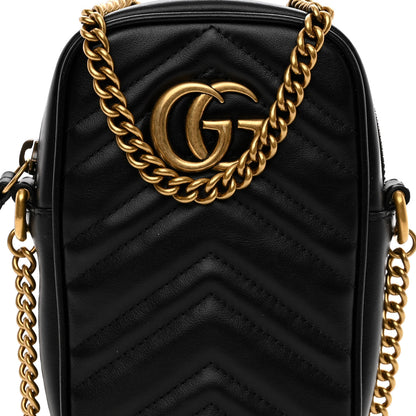 Gucci Calfskin Matelasse Mini GG Marmont Crossbody Bag Black 7 of 9