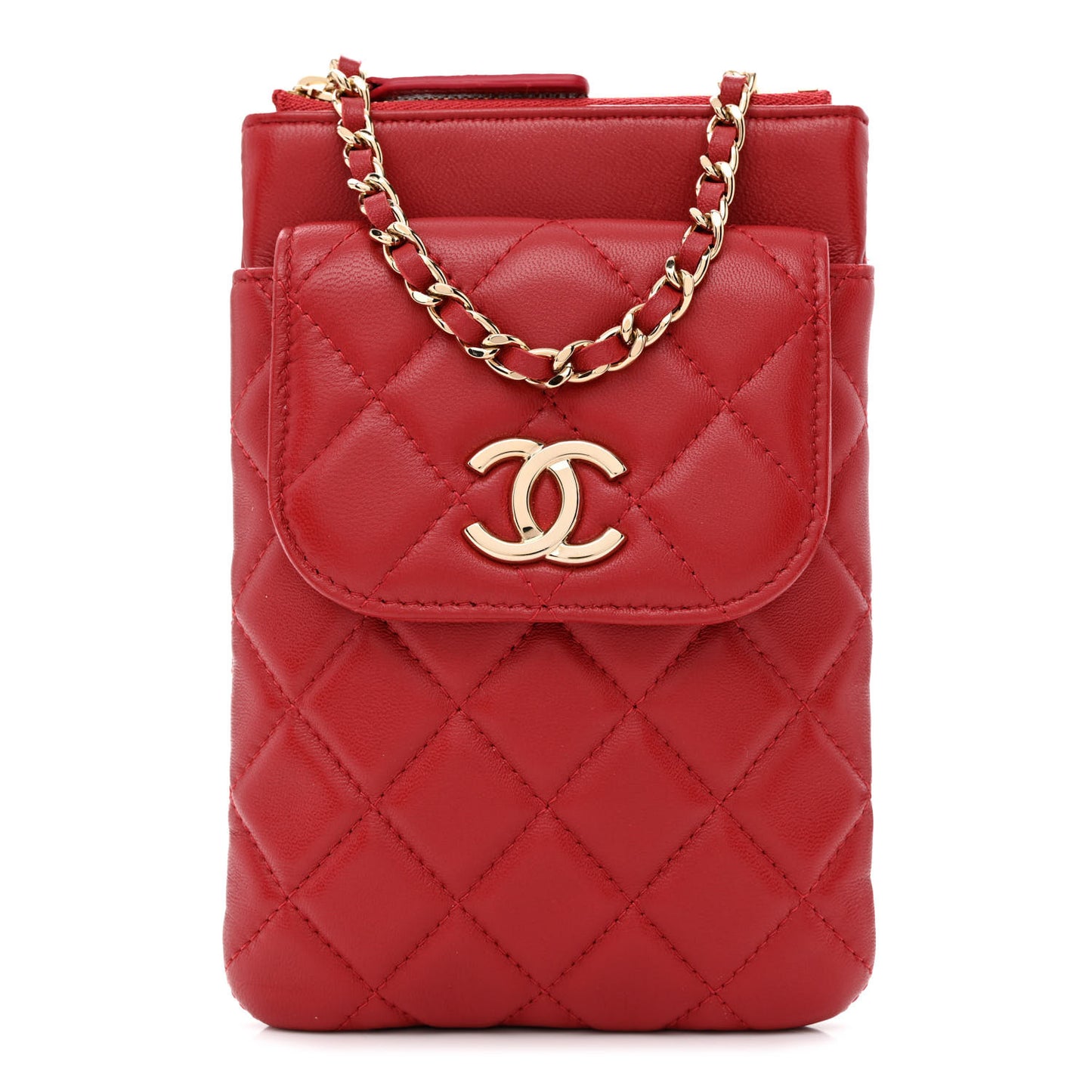 Lambskin Quilted CC Phone Holder Red
