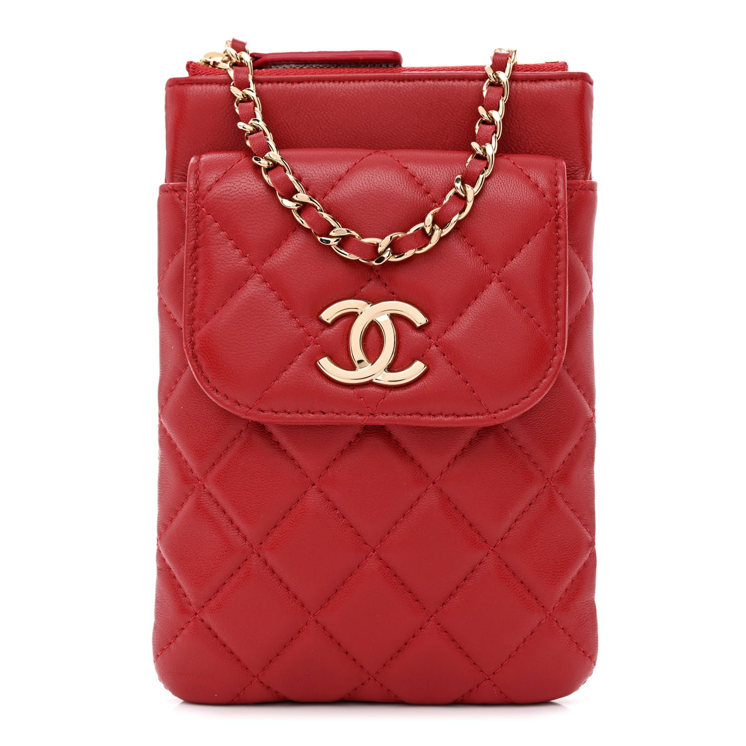Chanel Lambskin Quilted CC Phone Holder Red 1 of 12