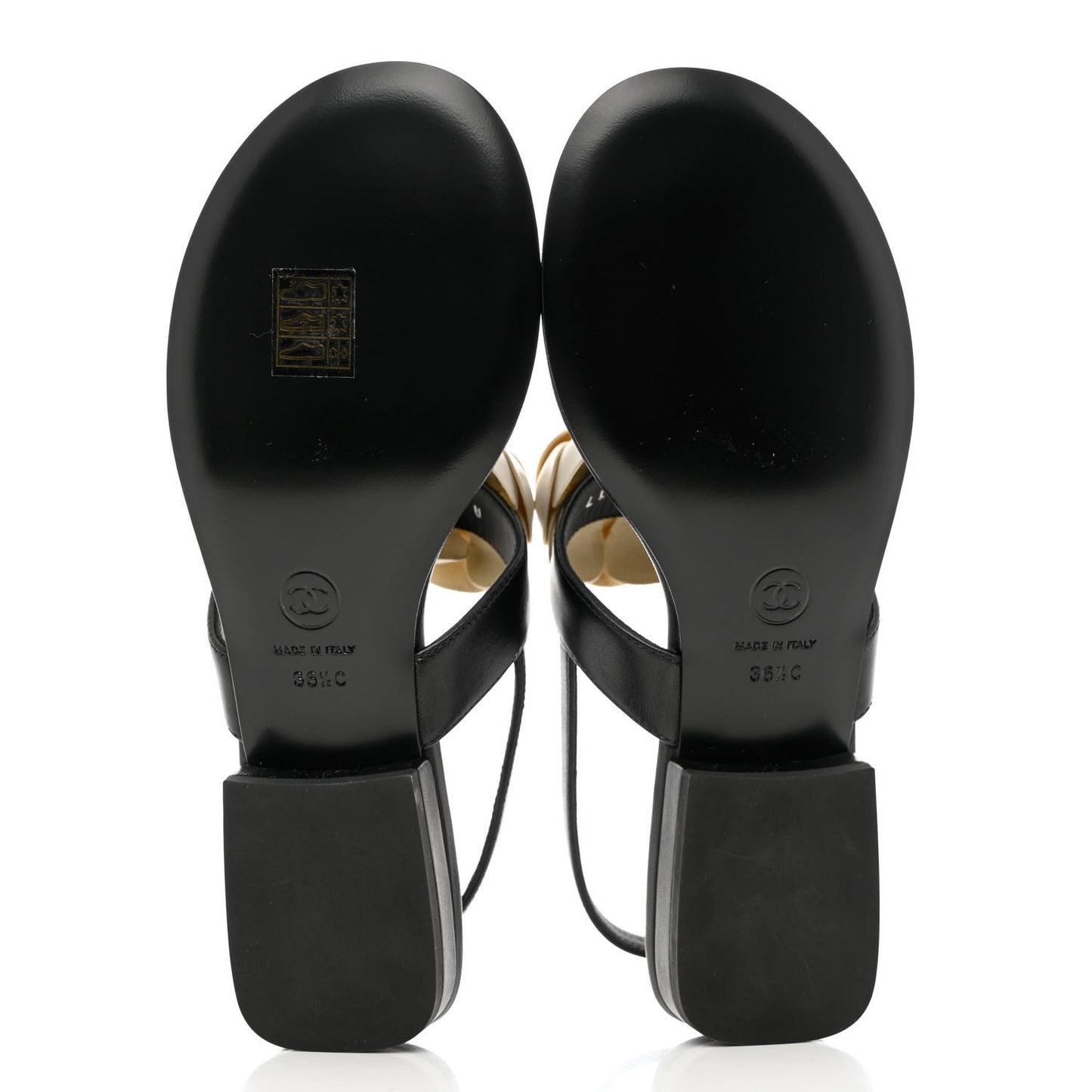 Lambskin Camellia Thong Sandals 36.5 Black White