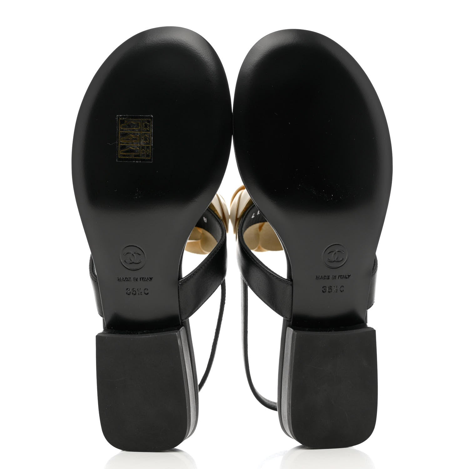 Chanel Lambskin Camellia Thong Sandals 36.5 Black White 5 of 9