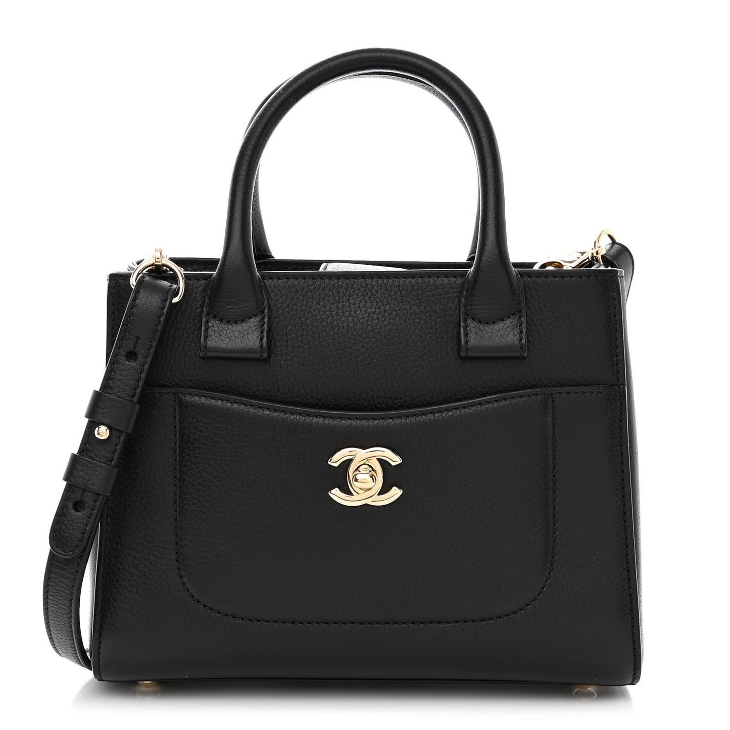 Grained Calfskin Mini Neo Executive Shopper Tote Black