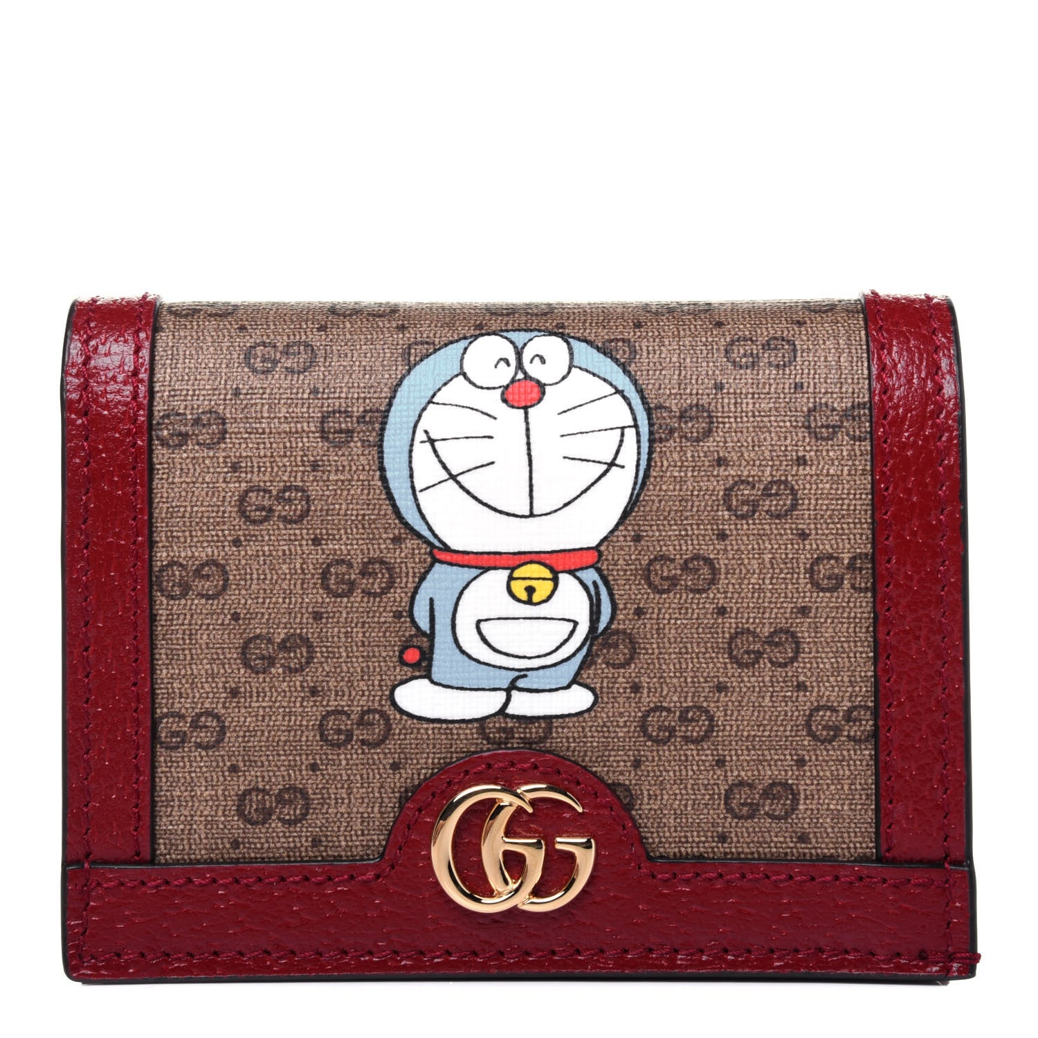 Gucci X DORAEMON Mini Vintage GG Supreme Monogram Card Case Wallet Beige Cherry Red 1 of 11