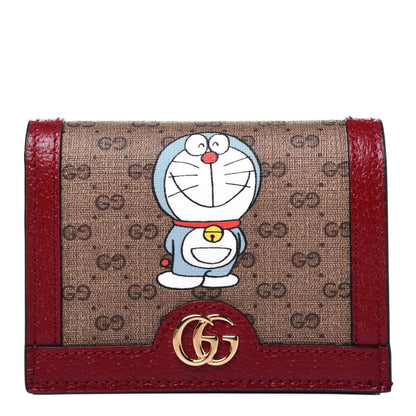 Gucci X DORAEMON Mini Vintage GG Supreme Monogram Card Case Wallet Beige Cherry Red 1 of 11